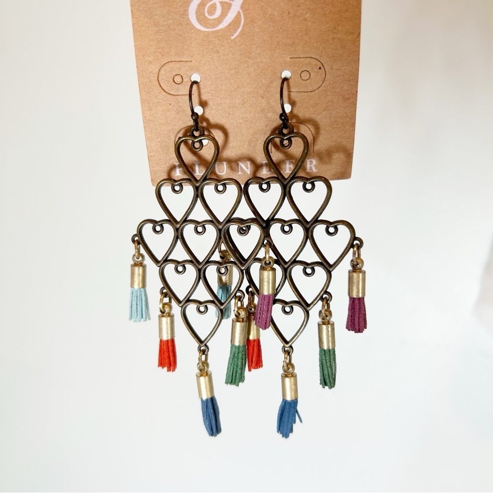 ♥️ HEART Chandelier Colorful Earrings With Mini Tassles - Picture 6 of 7